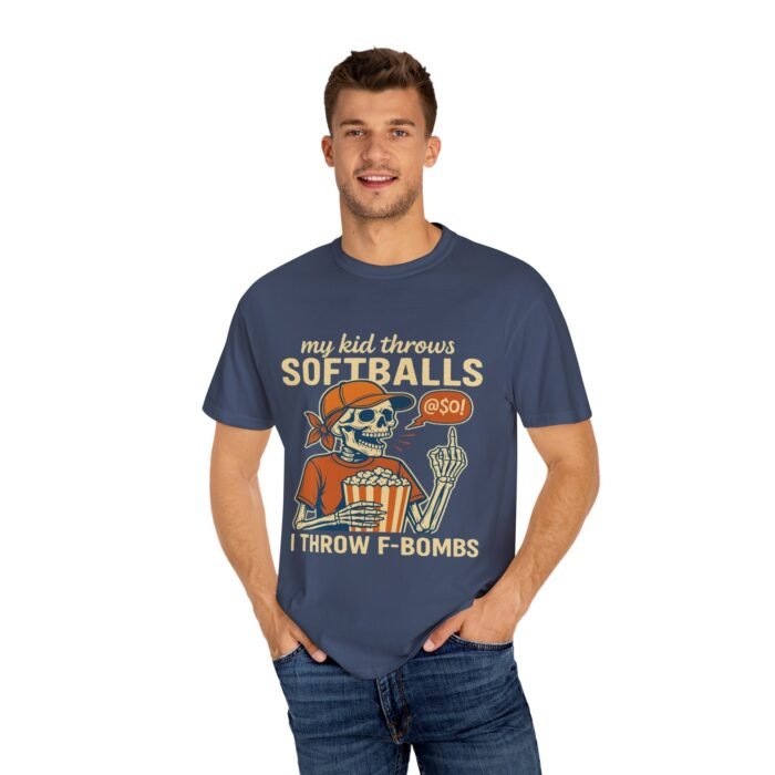 Funny Skeleton Softball Mothers DayT-Shirt - Unisex Garment-Dyed Tee - Image 5