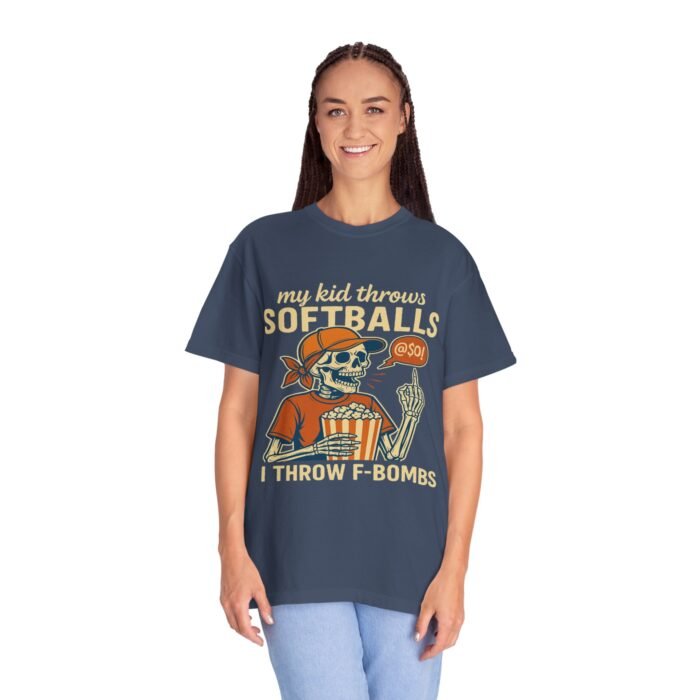 Funny Skeleton Softball Mothers DayT-Shirt - Unisex Garment-Dyed Tee - Image 4