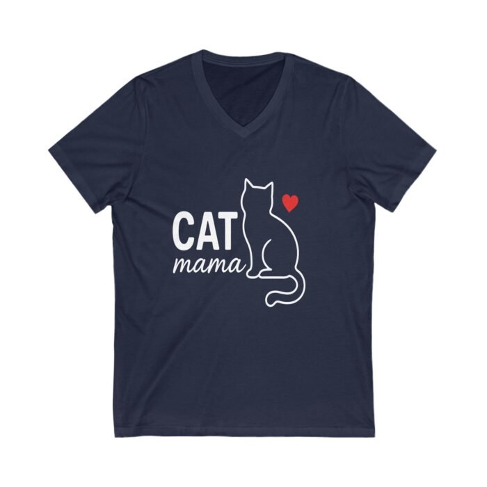 Cat Mama V-Neck Tee - Unisex Jersey Shirt for Cat Lovers - Image 3