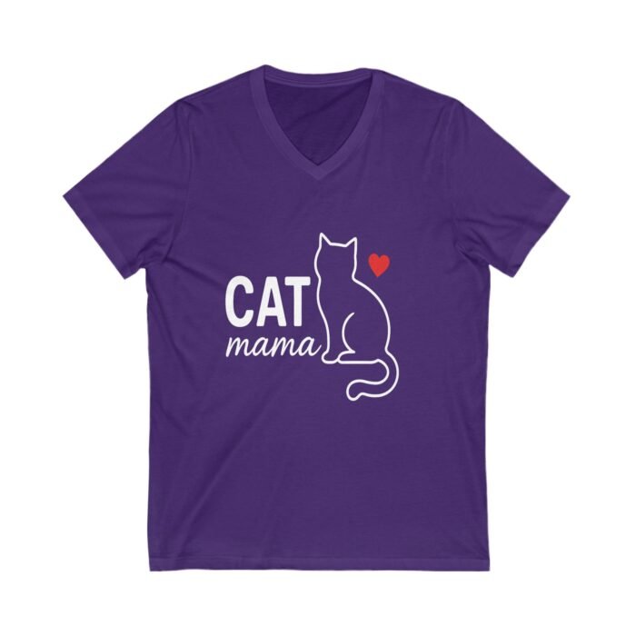 Cat Mama V-Neck Tee - Unisex Jersey Shirt for Cat Lovers - Image 5